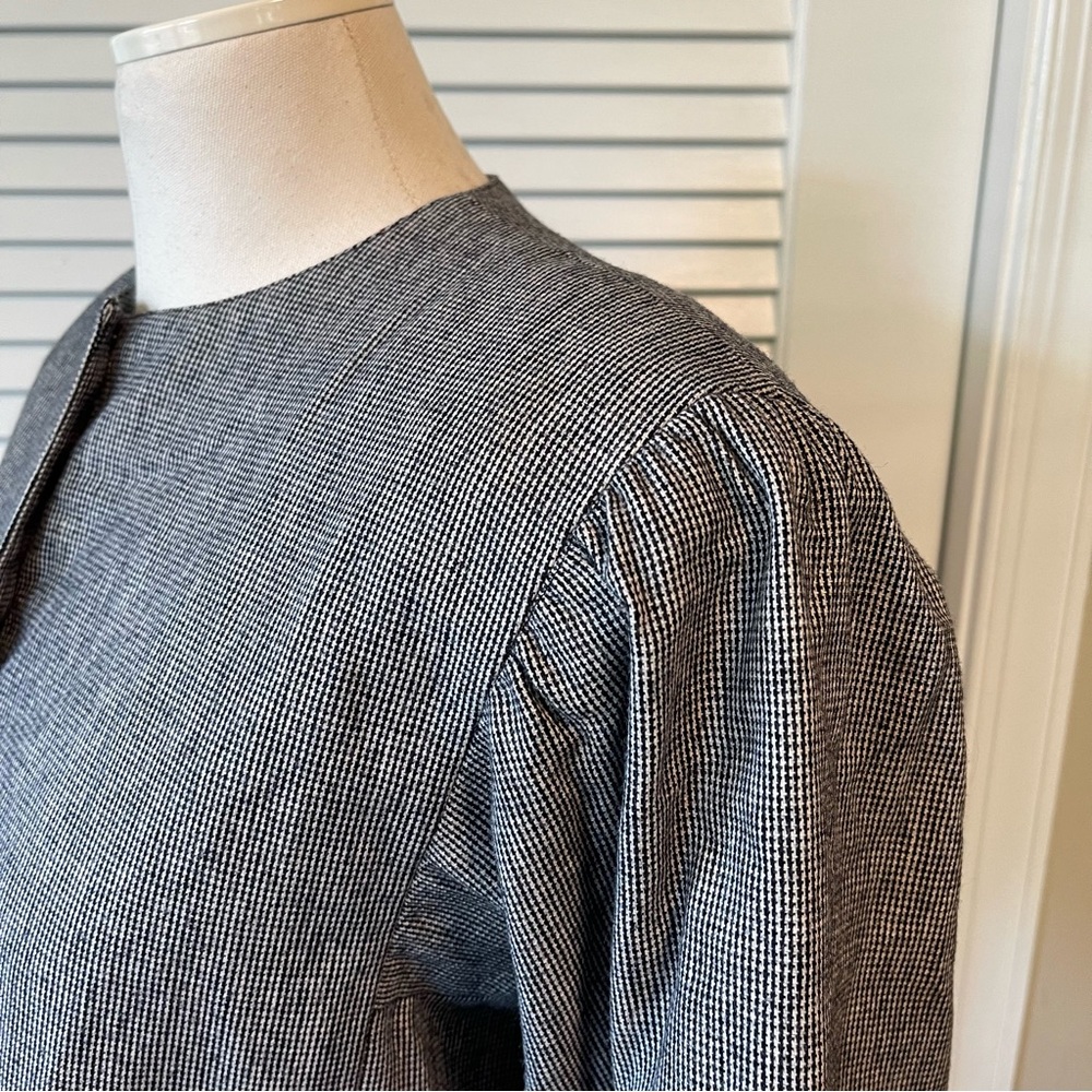 Talbots Vintage Union Made Cropped Black and White Checked Puff Sleeve Blazer - Picture 4 of 8